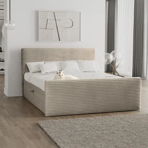 Boxspringbed met bedbodem en topper TRENTO stof pluche corduroy 140×200 cm beige H3-Bonell