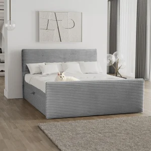 Boxspringbed met bedstee en topper TRENTO stof pluche corduroy 200×200 cm lichtgrijs H3-Bonell Boxspringbed met bedstee en topper TRENTO stof pluche corduroy 200×200 cm lichtgrijs H3-Bonell