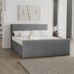Boxspringbed met bedstee en topper TRENTO stof pluche corduroy 120×200 cm donkergrijs H3-Bonell Boxspringbed met bedstee en topper TRENTO stof pluche corduroy 120×200 cm donkergrijs H3-Bonell
