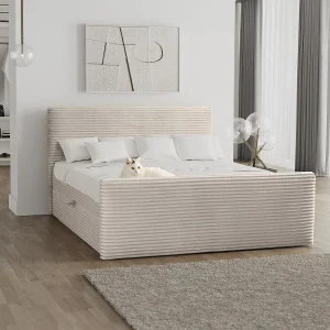 Boxspringbed met bedbodem en topper TRENTO stof pluche corduroy 180×200 cm Ecru H3-Bonell