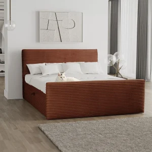 Boxspringbed met bedstee en topper TRENTO stof pluche corduroy 120×200 cm koper H3-Bonell
