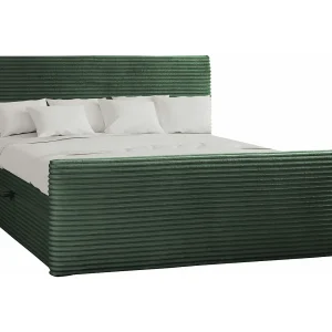 Boxspringbed met bedstee en topper TRENTO stof pluche corduroy 120×200 cm groen H3-Bonell