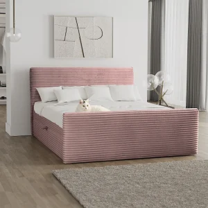 Boxspringbed met bedstee en topper TRENTO stof pluche corduroy 120×200 cm roze H3-Bonell