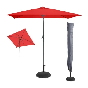 De onmisbare zomer: Rode kantelbare parasol + UV-beschermhoes + cementvoeten 25Kg De onmisbare zomer: Rode kantelbare parasol + UV-beschermhoes + cementvoeten 25Kg