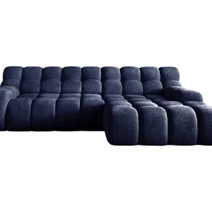 CAMPILE hoekbank met elektrisch verstelbare zitting, verstelbare hoofdsteunen, indeling links, 288x119x85 cm, kleur marineblauw
