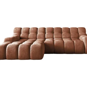 CAMPILE hoekbank met elektrisch verstelbare zitting, verstelbare hoofdsteunen, indeling links, 288x119x85 cm, kleur oranje