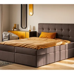 Boxspringbed met matras en bedkast, LUDANO bedstof Noel Brown 180×200 cm H3-Bonell