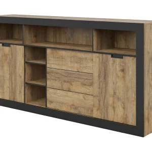 Buffetkast XL MEUNIER – 2 schuifdeuren, 3 lades & 6 vakken – Samdal Eiken & matzwart