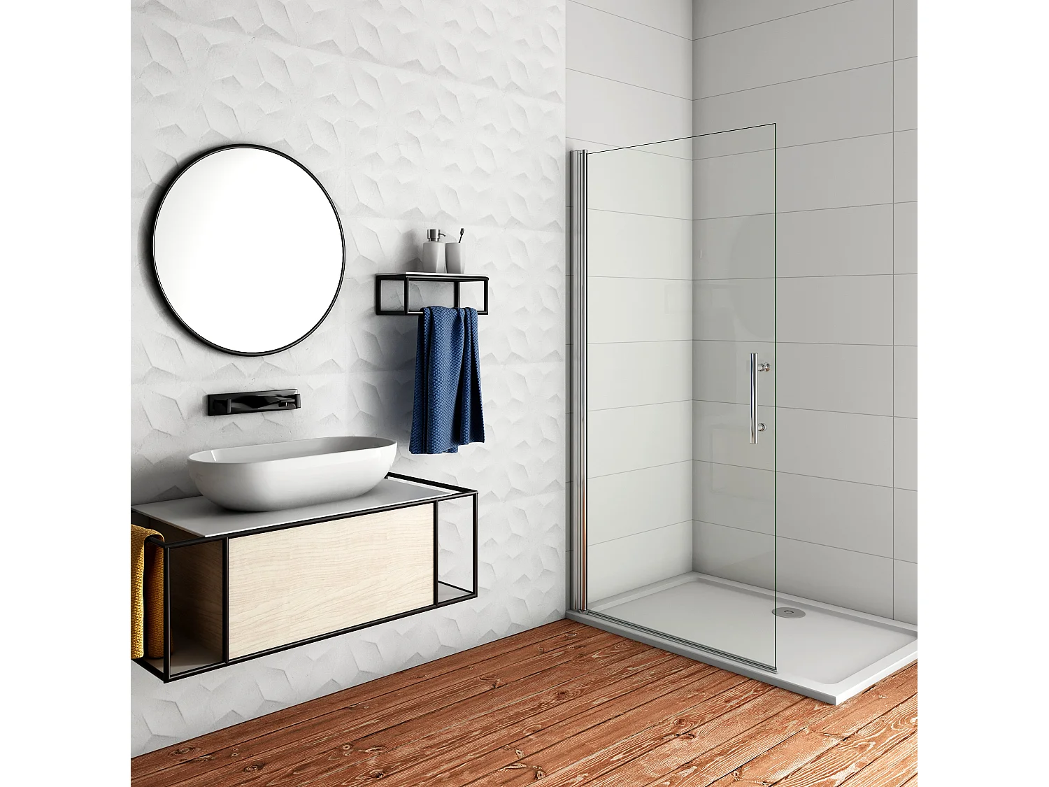 Douchewand-Inloopdouche draaibaar 96x195cm 6mm NANO veiligheidsglas Easyclean glanzend chroom aluminium profiel