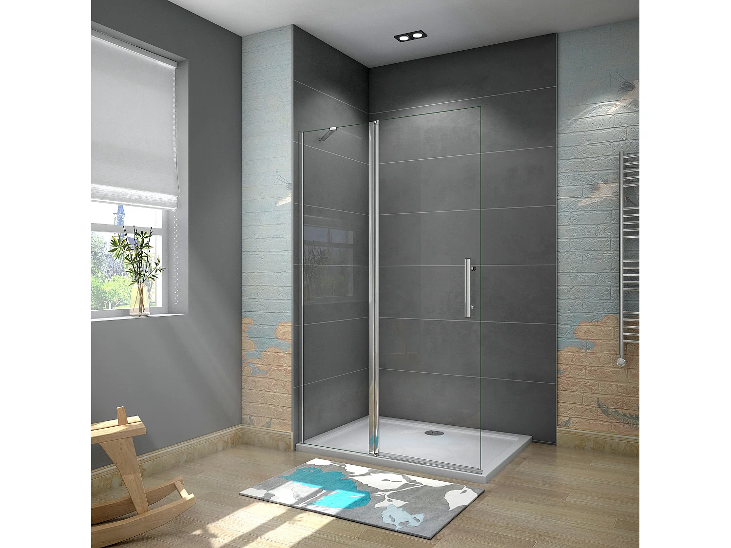 Douchewand-Inloopdouche draaibaar 86x195cm 6 mm NANO veiligheidsglas easyclean glanzend chroom aluminium profiel