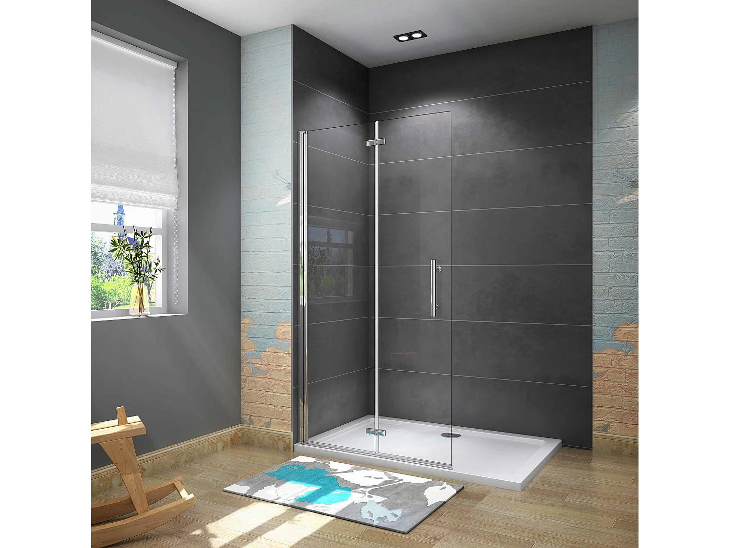 Douchewand-Inloopdouche 75x185cm 2 delig inklapbaar douchedeur 6mm NANO EasyClean veiligheidsglas glanzend chroom aluminium profiel