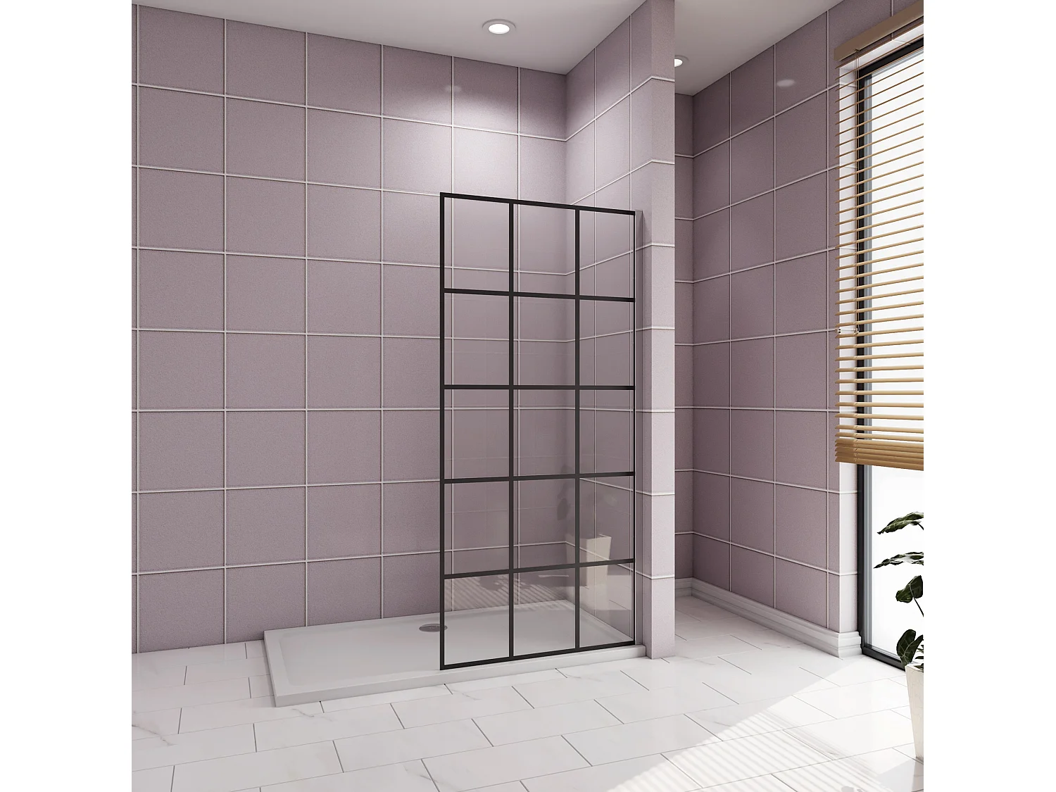 Douchewand-Inloopdouche 90x200cm met mat Zwart kader en raster 8mm NANO EasyClean veiligheidsglas zonder Stabilisatiestang