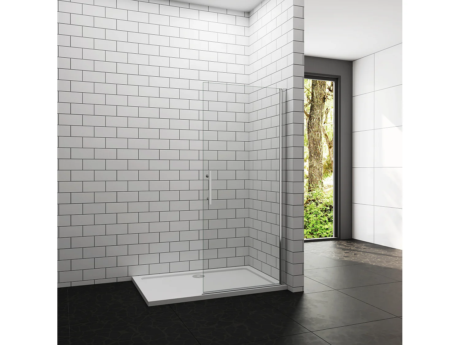 Douchewand-Inloopdouche draaibaar 96x185cm 6mm NANO veiligheidsglas Easyclean glanzend chroom aluminium profiel