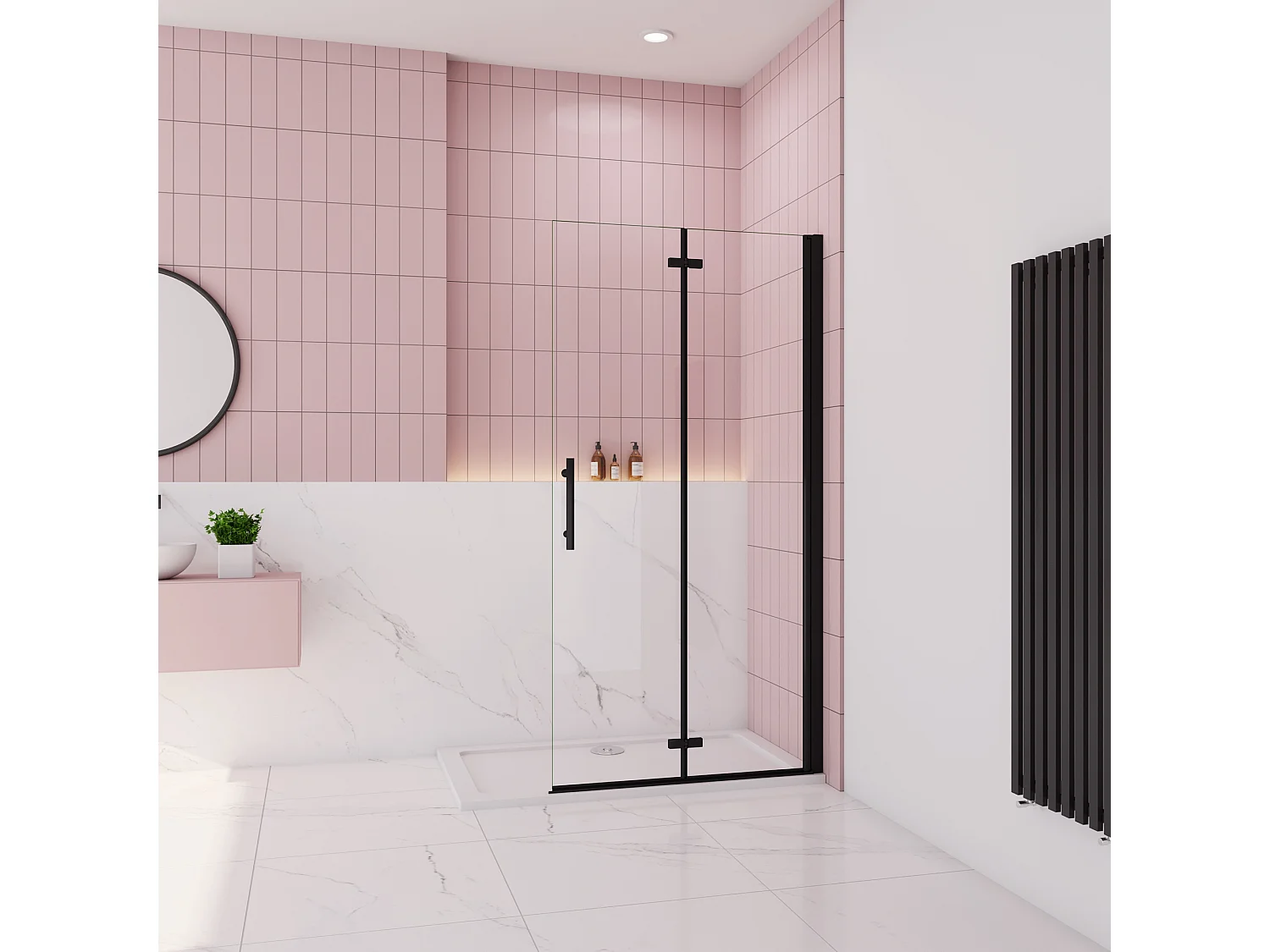 Douchewand-Inloopdouche 115x185cm 2 delig inklapbaar douchedeur 6mm NANO EasyClean veiligheidsglas mat zwart profiel