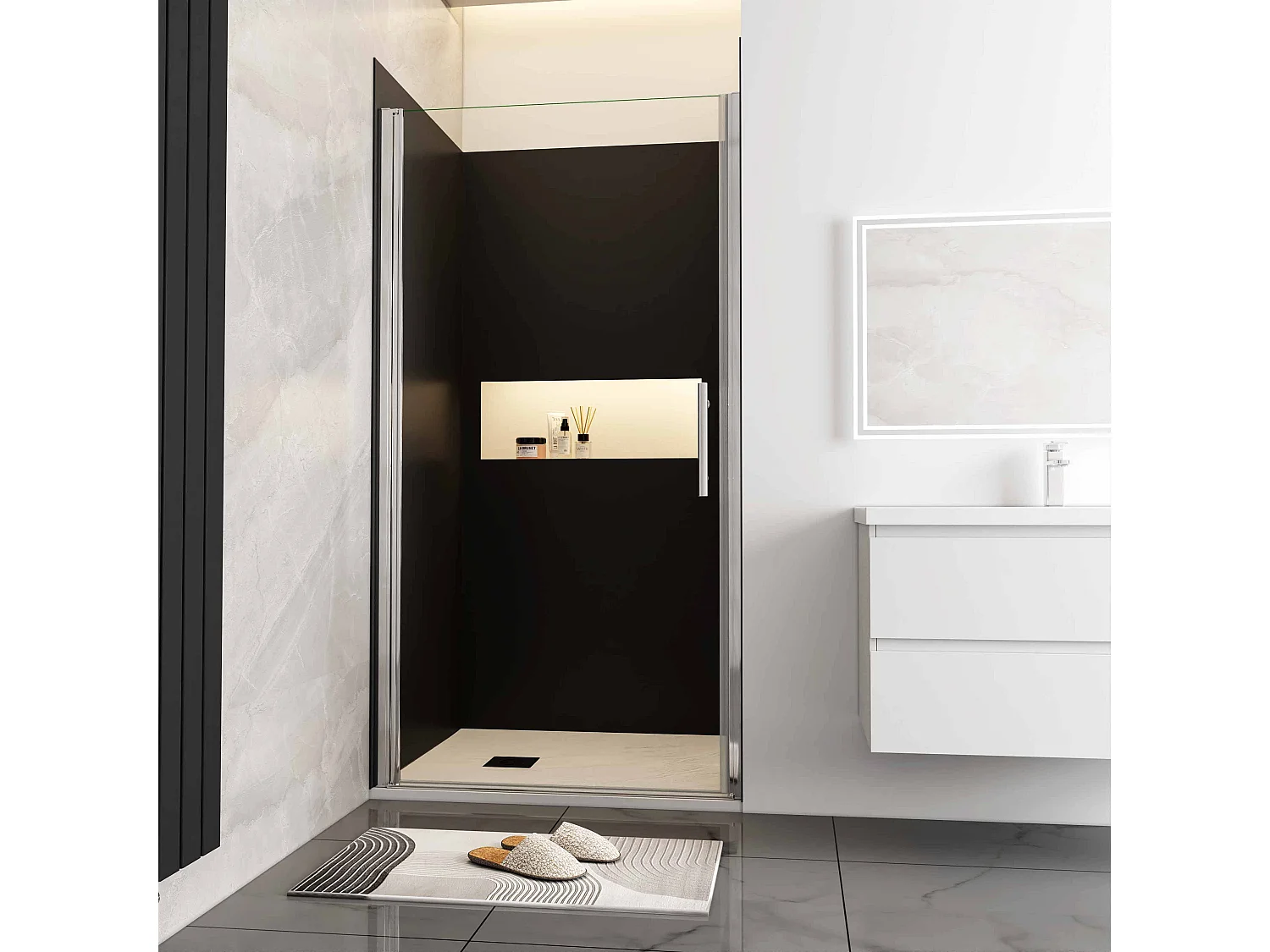 Douchewand-Inloopdouche draaibaar 96x185cm 5mm NANO veiligheidsglas Easyclean mat wit profiel