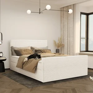 Boxspringbed met bedbodem en topper VIESTA stof Poso Ecru 120×200 cm H3-Bonell
