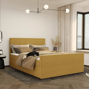 Boxspringbed met bedbodem en topper VIESTA stof Poso Geel 160×200 cm H3-Bonell