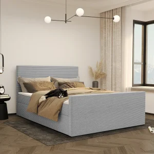 Boxspringbed met bedbodem en topper VIESTA stof Poso lichtgrijs 160×200 cm H3-Bonell