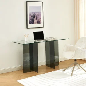 Bureau van gehard glas transparant en antraciet – BYLENA Bureau van gehard glas transparant en antraciet – BYLENA
