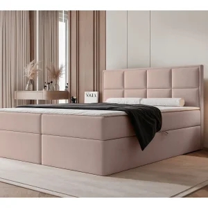 Continentaal bed – 160×200 cm – in beige fluwelen stof – SILENSIO Continentaal bed – 160×200 cm – in beige fluwelen stof – SILENSIO