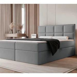 Continentaal bed – 160×200 cm – in grijze fluwelen stof – SILENSIO Continentaal bed – 160×200 cm – in grijze fluwelen stof – SILENSIO