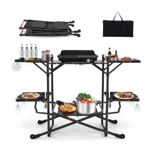 Campingkeuken, inklapbaar, reiskeuken, 4 zijtafels, opbergruimte en draagtas, campingkeuken, outdoor kookstation voor picknick, barbecue, camping en reizen Campingkeuken, inklapbaar, reiskeuken, 4 zijtafels, opbergruimte en draagtas, campingkeuken, outdoor kookstation voor picknick, barbecue, camping en reizen
