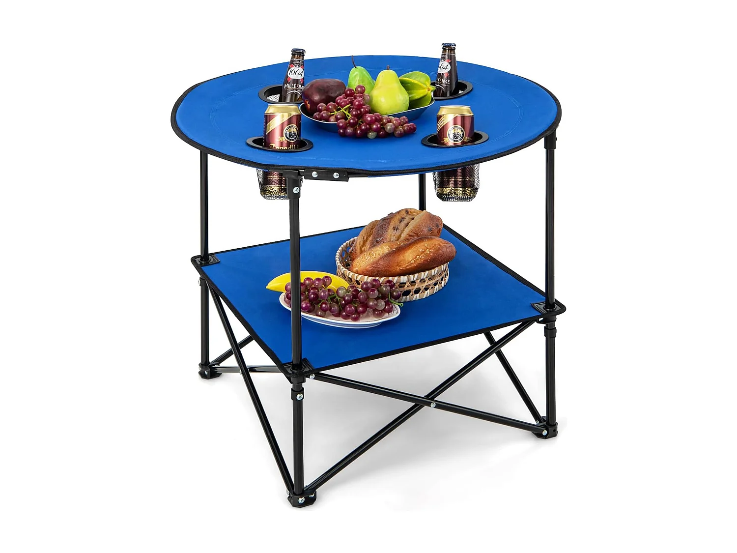 Campingtafel, opvouwbaar, 2 verdiepingen, met bekerhouders en draagtas, lichte picknicktafel, klaptafel, stabiel, vouwtafel voor camping, picknick ZB33222