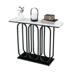 Consoletafel met marmerlook, smalle entreetafel met metalen frame, bijzettafel, voor woonkamer,ingang, 100 x 30 x 80 cm, wit en zwartVH33457 Consoletafel met marmerlook, smalle entreetafel met metalen frame, bijzettafel, voor woonkamer,ingang, 100 x 30 x 80 cm, wit en zwartVH33457