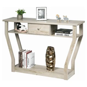 Consoletafel met lade en plank, haltafel van hout, entreetafel, bijzettafel voor ingang, woonkamer, slaapkamer, 120 x 30 x 81 cm (grijs)TI82413 Consoletafel met lade en plank, haltafel van hout, entreetafel, bijzettafel voor ingang, woonkamer, slaapkamer, 120 x 30 x 81 cm (grijs)TI82413
