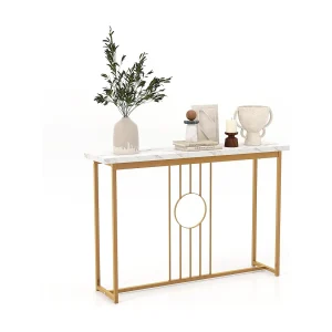 Consoletafel, marmerlook, bijzettafel, smal met metalen frame en verstelbare voetkussens, gangtafel, sofatafel, modern,ingang, 120 x 30 x 80,5 cmVH32115 Consoletafel, marmerlook, bijzettafel, smal met metalen frame en verstelbare voetkussens, gangtafel, sofatafel, modern,ingang, 120 x 30 x 80,5 cmVH32115