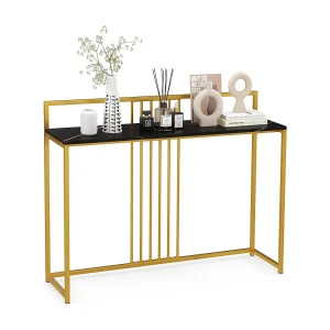 Consoletafel, bijzettafel, goudkleurig, haltafel, marmerlook, smal, goudkleurig metalen frame, 120 x 32,5 x 88 cm (zwart)VH32104 Consoletafel, bijzettafel, goudkleurig, haltafel, marmerlook, smal, goudkleurig metalen frame, 120 x 32,5 x 88 cm (zwart)VH32104