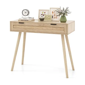 Consoletafel rotan, entreetafel van hout met lade, gangtafel in boho-stijl, bijzettafel voor hal, woonkamer, 88 x 40 x 77 cm, naturelVH33941 Consoletafel rotan, entreetafel van hout met lade, gangtafel in boho-stijl, bijzettafel voor hal, woonkamer, 88 x 40 x 77 cm, naturelVH33941