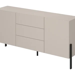 Buffet SALMA 2 deuren & 3 laden Push-to-Open – beige & mat zwart, 184×90×40 cm