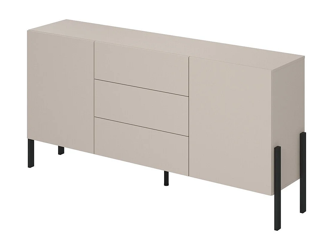 Buffet SALMA 2 deuren & 3 laden Push-to-Open - beige & mat zwart, 184×90×40 cm