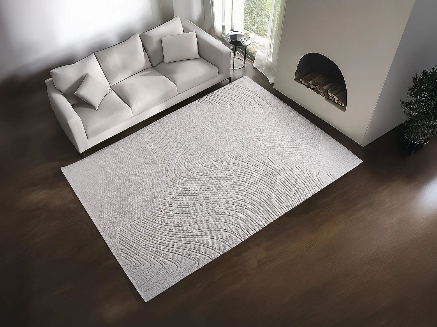 Hoogpolig tapijt van 100% handgetufte wol met abstract patroon, 160 x 230, Ivoor, CELESTIA