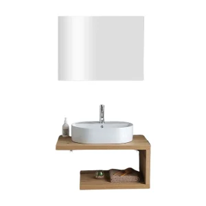 "Cipro" 80 cm hangende badkamerkast in natuurlijke eik met witte ovale keramische wastafel en spiegel "Cipro" 80 cm hangende badkamerkast in natuurlijke eik met witte ovale keramische wastafel en spiegel