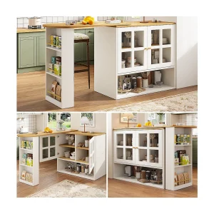 Draaibare barkast – 204 x 39 x 102,5 cm – met 4 opbergvakken + 2 deuren – MDF – wit