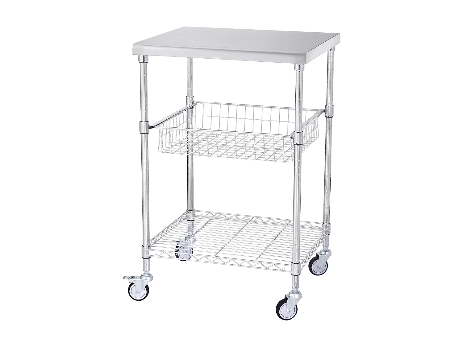 Dagelijks gebruiks trolley SucceBuy 61 x 50 x 93 cm, 213 kg, 3 niveaus, 6 haaken, wieltjeskar