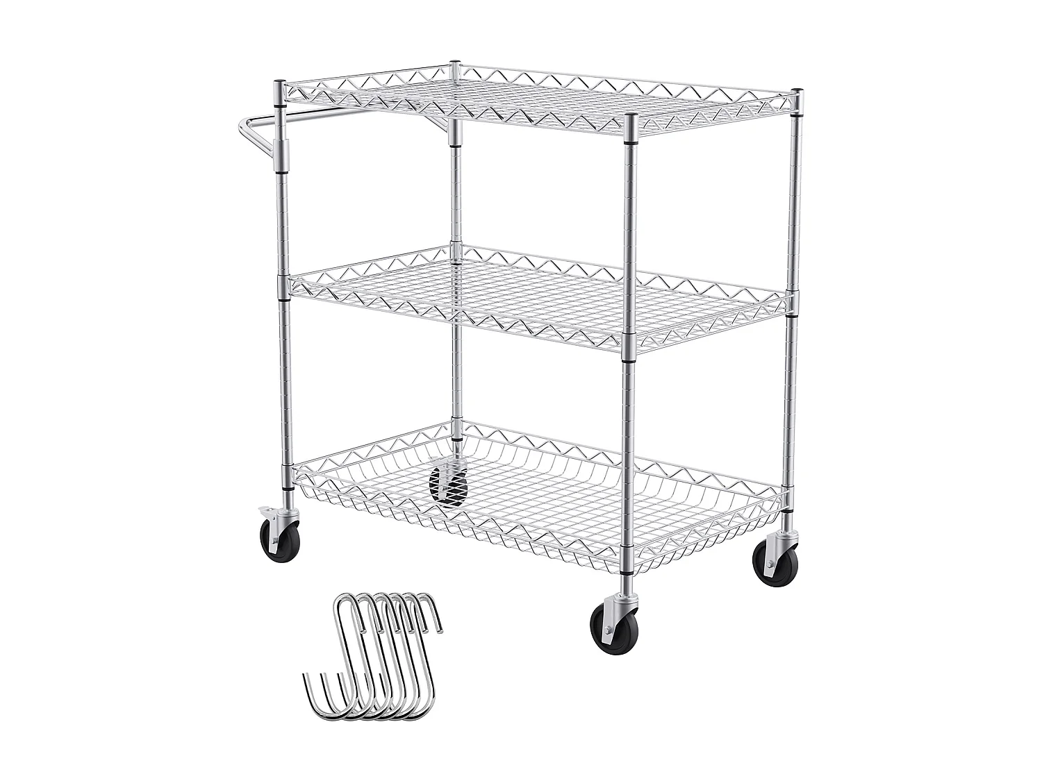 Dagelijks gebruiks trolley SucceBuy 76,2 x 45,7 x 82,3 cm 300 kg 3 niveaus 6 haaken op wieltjes
