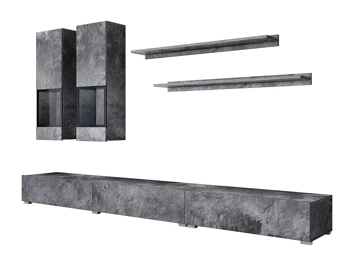 Design woonkamermeubelset uit de RAMOS collectie. Kleur: leisteen grijs effect.