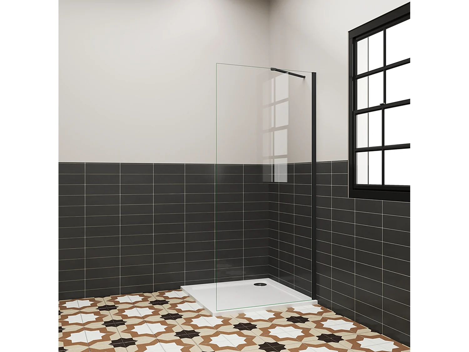Douchewand Inloopdouche 72x195cm,6 mm helder EasyClean veiligheidsglas,mat zwart aluminium frame,stabilisatorstang 50 cm
