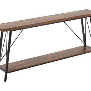 Consoletafel SucceBuy 180 cm, 2 Niveaus, Bruin-Zwart, Smalle Consoletafel voor Bank Consoletafel SucceBuy 180 cm, 2 Niveaus, Bruin-Zwart, Smalle Consoletafel voor Bank