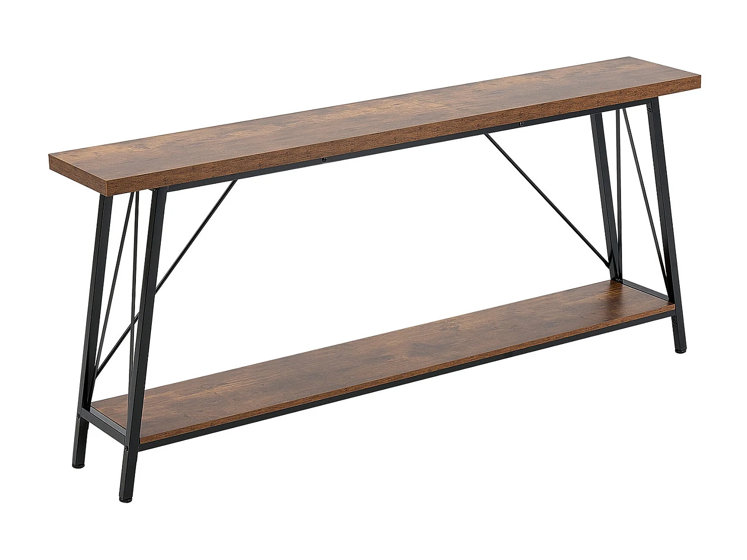 Consoletafel SucceBuy 180 cm, 2 Niveaus, Bruin-Zwart, Smalle Consoletafel voor Bank
