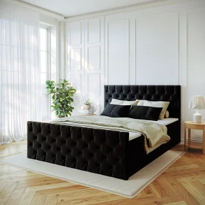 Continentaal bed Mars met bedkaststof Riviera Black 200×200 cm