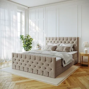 Continentaal bed Mars met bedkaststof Riviera Biscut 200×200 cm
