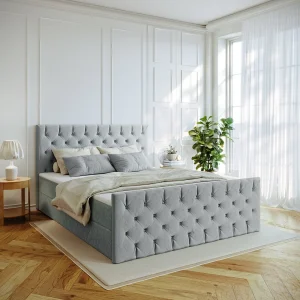 Continentaal bed Mars met bedkaststof Riviera Silver 180×200 cm