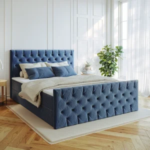 Continentaal bed Mars met bedkaststof Riviera Blue 160×200 cm