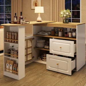 Draaibare barkast met 1 glazen deur, 1 nis en 2 lades, witte behuizing, inclusief planken – 204x39x104cm