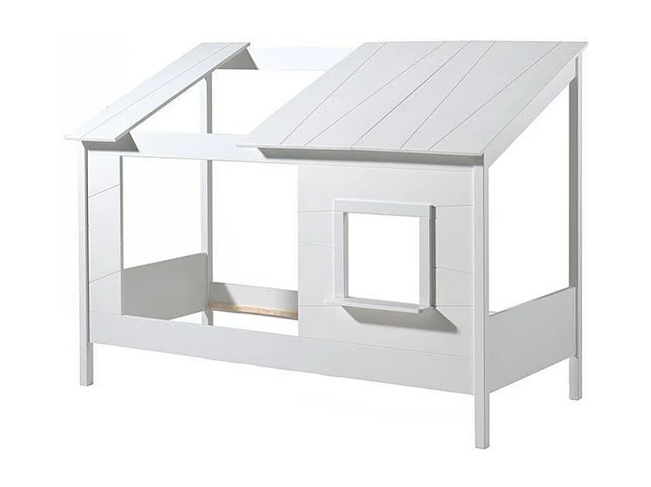 Cabinebed 90x200 cm en massief wit grenen onderstel met Paraderaam