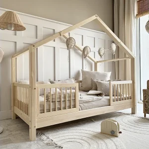 Hutbed 90×200 bedhekken en lattenbodem inclusief poten 10 cm Rosalie Bois